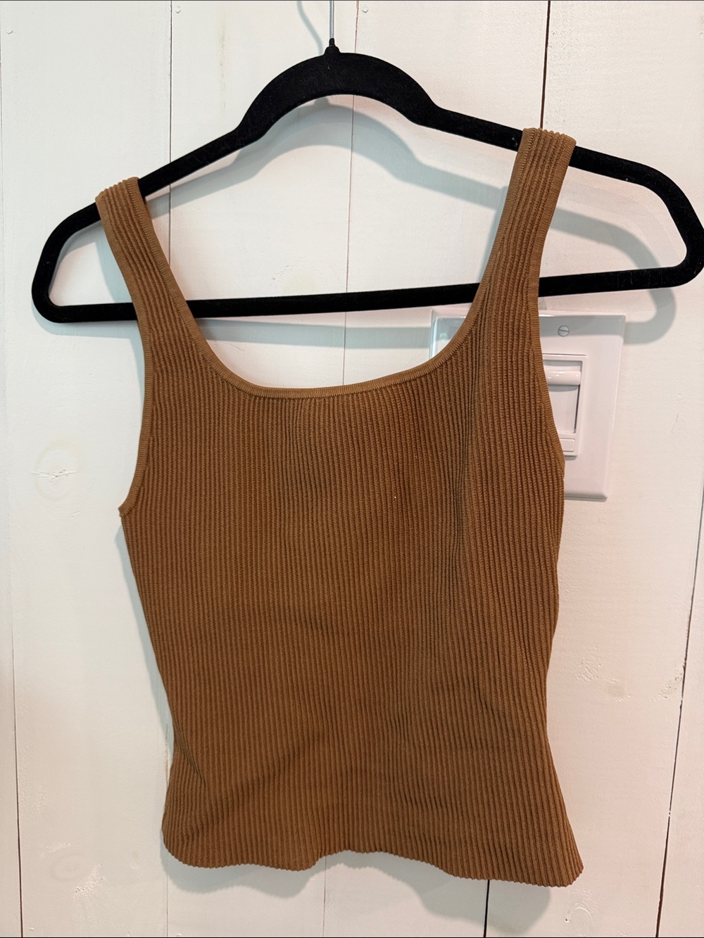 Babaton Ribbed Square-Neck Tank in Caramel Brown